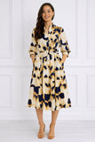 8Pcs Ink Wash Print Belted Midi Shirt Dress
