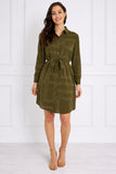 8Pcs Olive Geometric Print Belted Mini Shirt Dress