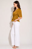 8Pcs Olive Satin Tie Front Short Sleeve Top