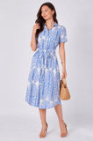 8Pcs Blue Paisley Print Midi Shirt Dress