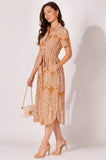8Pcs Rust Paisley Print Short Sleeve Midi Shirt Dress