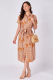 8Pcs Rust Paisley Print Short Sleeve Midi Shirt Dress