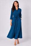 8Pcs Teal Button Front Belted Maxi Shirt Dress