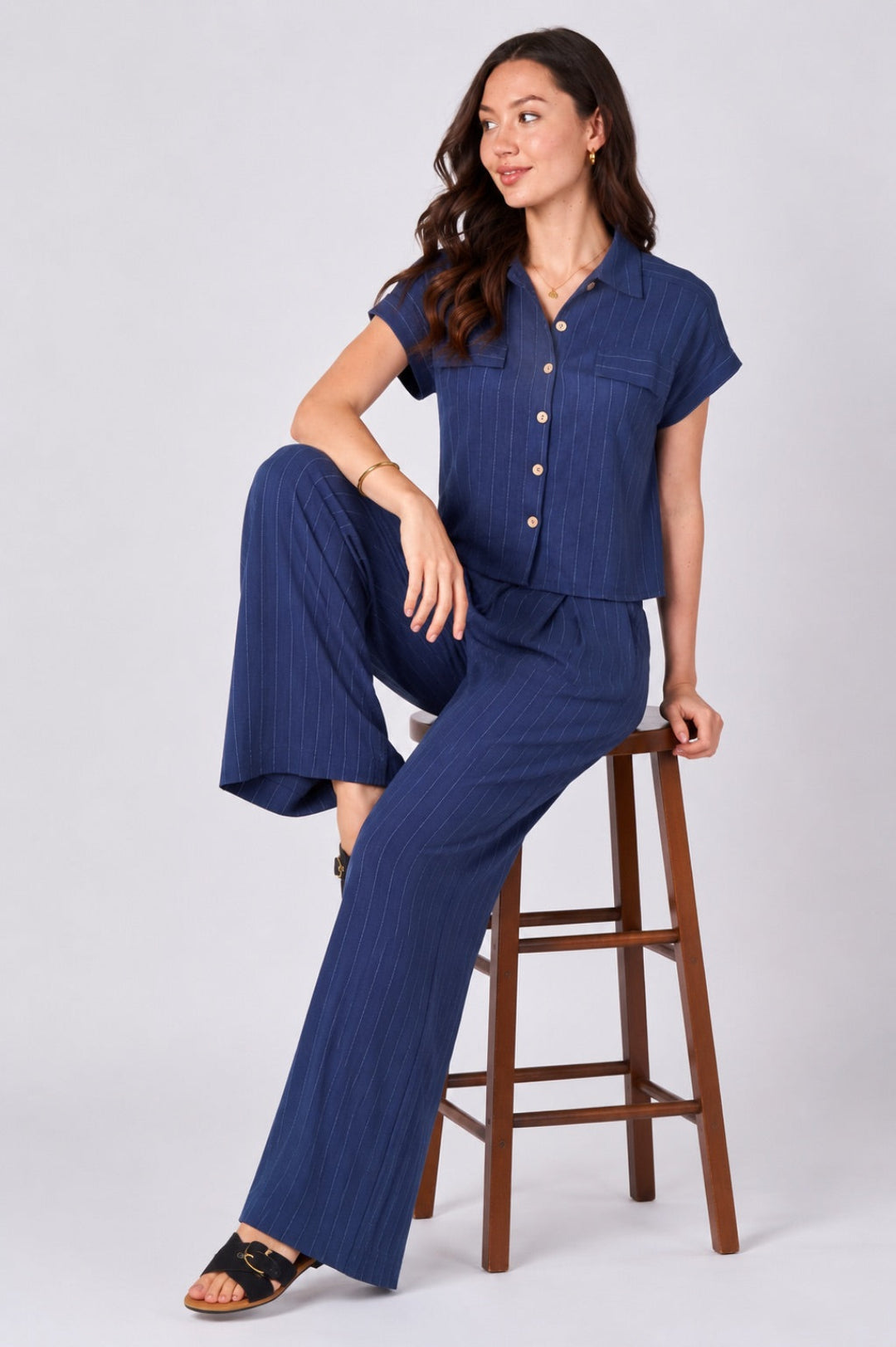 8Pcs Blue Pinstripe Shirt and Trousers set