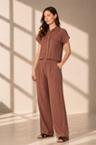 8Pcs Brown Pinstripe Shirt and Trousers set