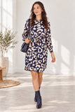 Love Sunshine Navy Leopard Print Mini Shirt Dress Brunch Dress Casual Dress Dress with Pockets Dresses Everyday Dress Leopard Print Dress Long Sleeve Dress LS-5026 Workwear Dress