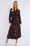 8Pcs Purple Bronze Abstract Print Midaxi Shirt Dress