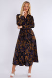 8Pcs Purple Bronze Abstract Print Midaxi Shirt Dress