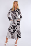 8Pcs Black and Grey Abstract Print Midaxi Shirt Dress