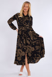 8Pcs Khaki Abstract Floral Print Midaxi Shirt Dress
