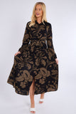 8Pcs Khaki Abstract Floral Print Midaxi Shirt Dress
