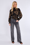 8Pcs Khaki Floral Print Shirred Waist Cropped Top
