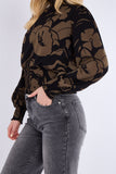 8Pcs Khaki Floral Print Shirred Waist Cropped Top