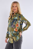 8Pcs Olive Floral Print Bubble Satin Shirt