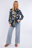8Pcs Navy Floral Print Bubble Satin Shirt