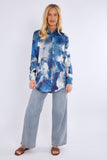 8Pcs Blue Tie Dye Print Satin Shirt