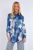 8Pcs Blue Tie Dye Print Satin Shirt