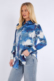 8Pcs Blue Tie Dye Print Satin Shirt