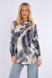 8Pcs Grey Tie Dye Print Satin Shirt