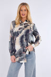 8Pcs Grey Tie Dye Print Satin Shirt