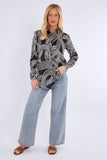 8Pcs Black Geometric Print Bubble Satin Shirt