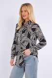 8Pcs Black Geometric Print Bubble Satin Shirt