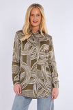 8Pcs Olive Geometric Print Bubble Satin Shirt