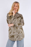 8Pcs Olive Geometric Print Bubble Satin Shirt