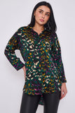 8Pcs Emerald Leopard Print Satin Oversized Shirt