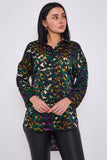 8Pcs Emerald Leopard Print Satin Oversized Shirt