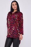 8pcs Wine Leopard Print Satin Oversized Shirt