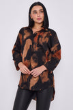 8Pcs Rust and Black Brushstroke Print Oversized Shirt