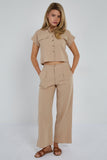 6Pcs Beige Pinstripe Linen Shirt and Trousers set