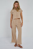 6Pcs Beige Pinstripe Linen Shirt and Trousers set