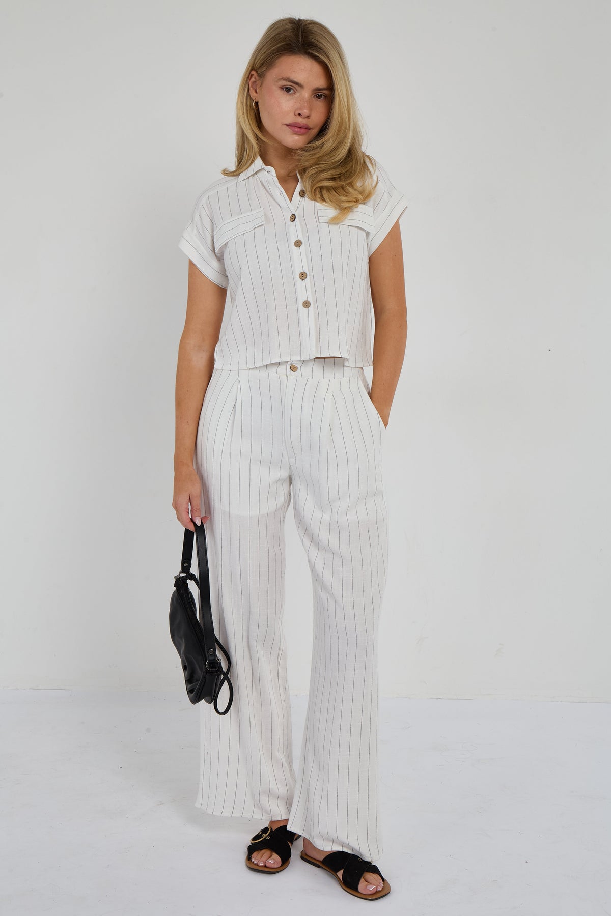6Pcs White Pinstripe Linen Shirt and Trousers set