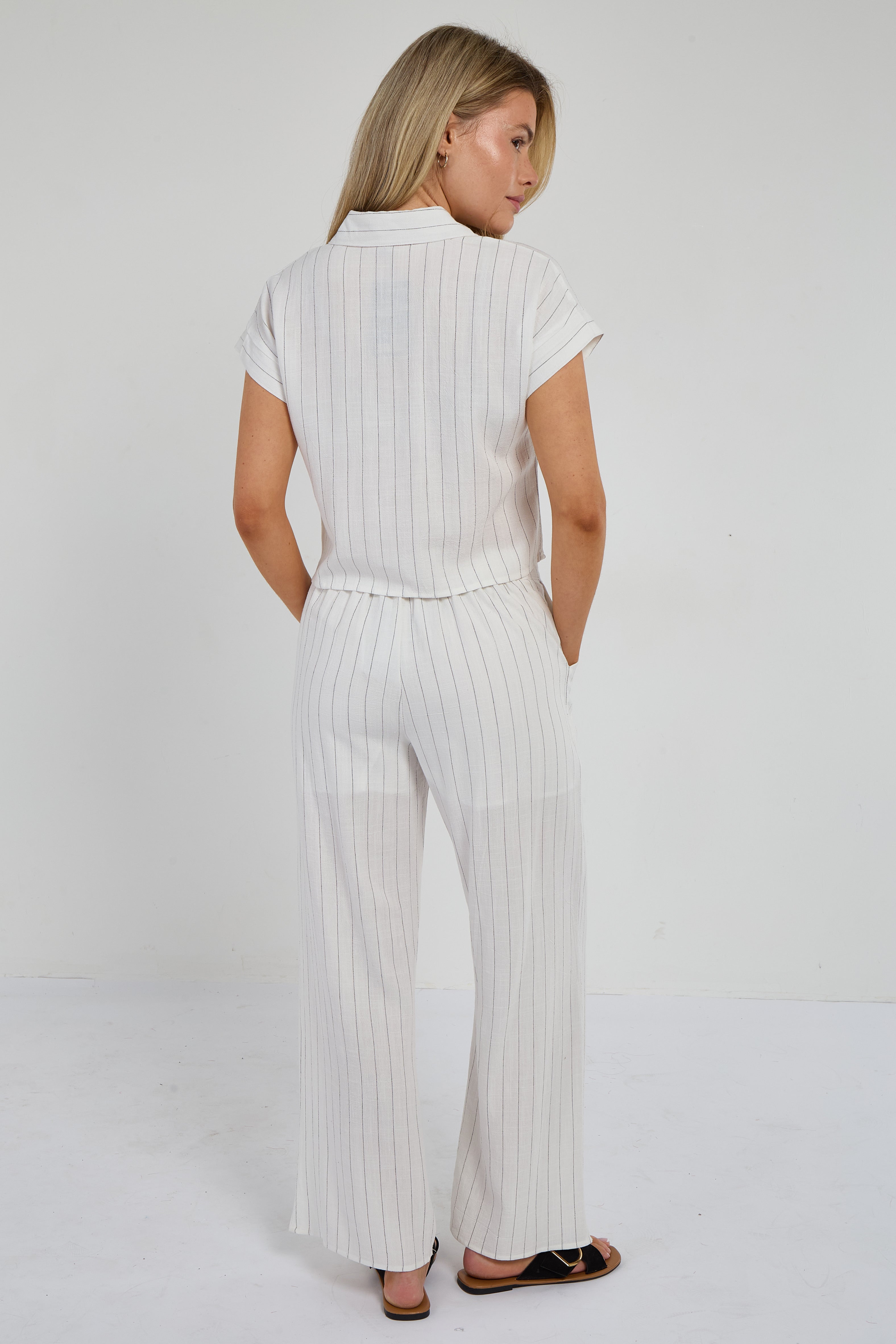 6Pcs White Pinstripe Linen Shirt and Trousers set