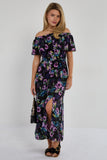 6Pcs Purple Tropical Floral Off-Shoulder Maxi Dress