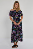 6Pcs Purple Tropical Floral Off-Shoulder Maxi Dress