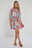 8Pcs Multicolour Patchwork Print Mini Shirt Dress