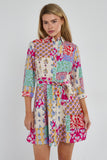 8Pcs Multicolour Patchwork Print Mini Shirt Dress