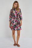 8Pcs Roses Print Quarter Sleeve Mini Shirt Dress