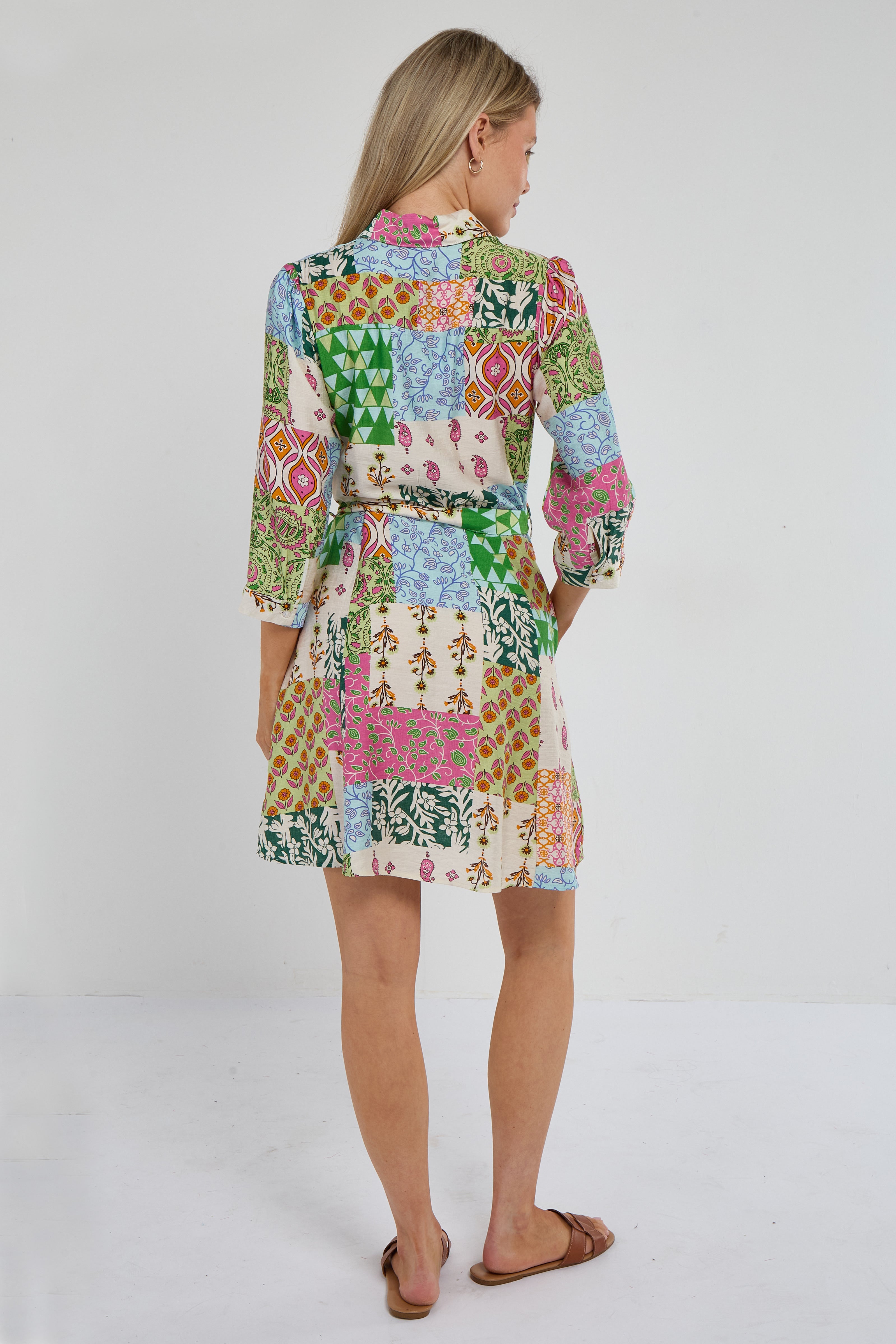 8Pcs Multicolour Patchwork Print Mini Shirt Dress