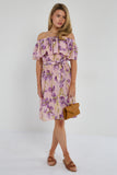 6Pcs Purple Iris Floral Off-Shoulder Miini Dress