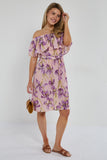 6Pcs Purple Iris Floral Off-Shoulder Miini Dress