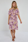 6Pcs Purple Iris Floral Off-Shoulder Miini Dress