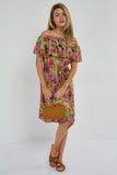 6Pcs Green Tropical Floral Off-Shoulder Mini Dress