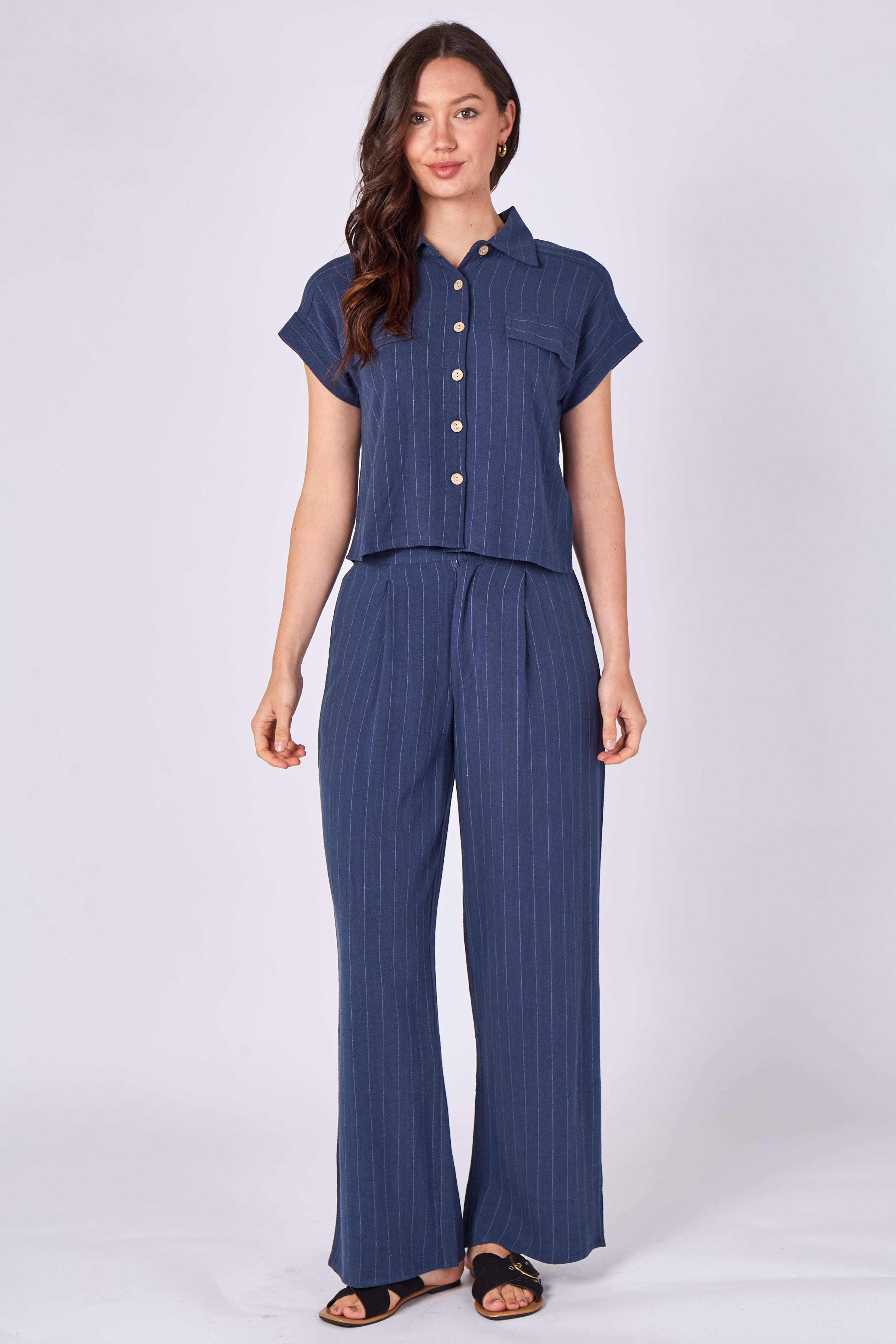 8Pcs Blue Pinstripe Shirt and Trousers set