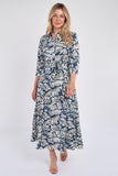 8Pcs Navy Leaf Print Maxi Shirt Dress