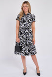 8Pcs Grey Printed Short Sleeve Midi Dress