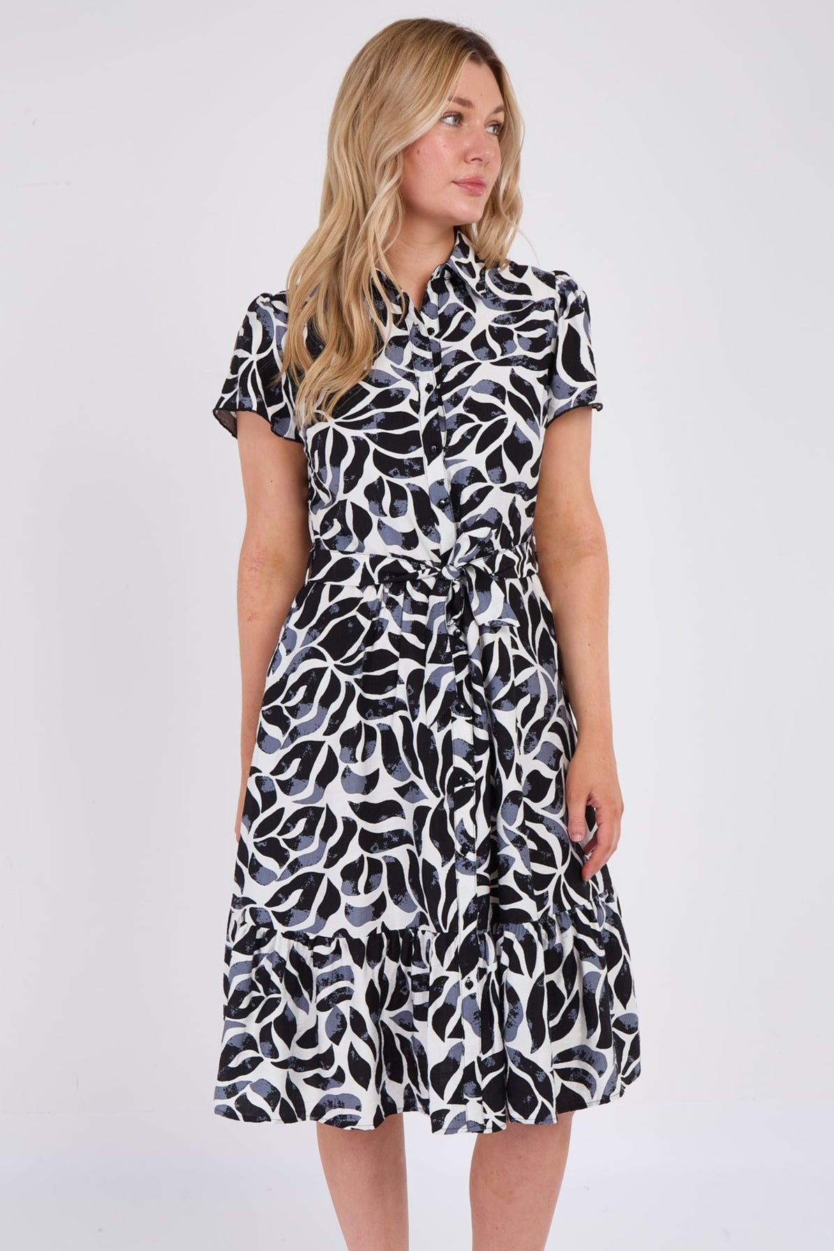 8Pcs Grey Printed Short Sleeve Midi Dress